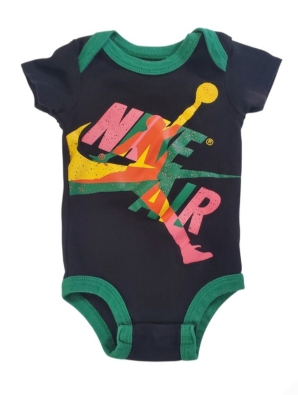 K1367 * Nike Jordan Boys Graphic Bodysuit Black Green Size 0/6M